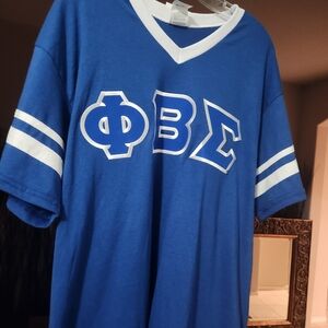 Blue Phi Beta Sigma Greek Letter XL V-Neck Tee with White Trim